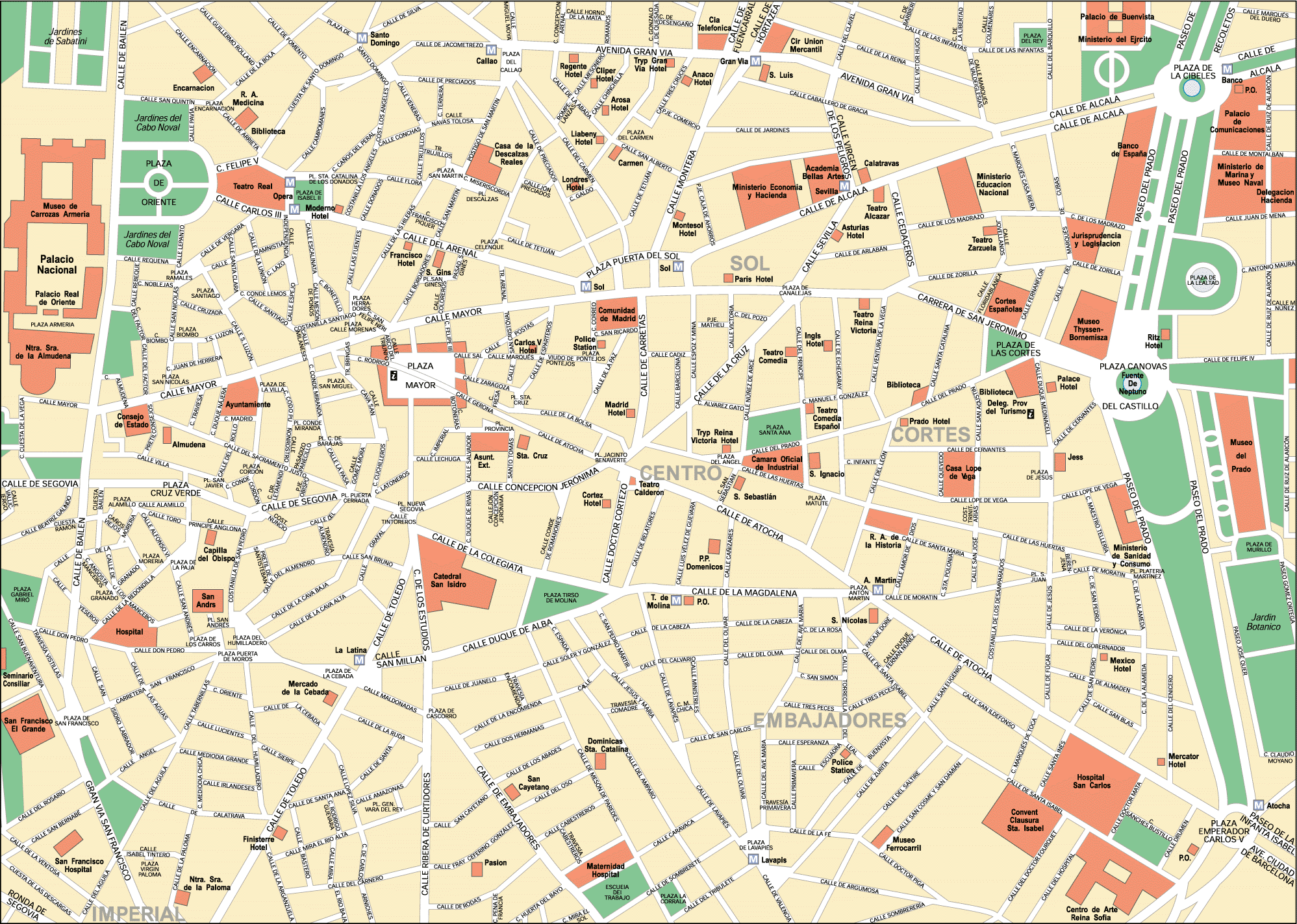 Карта центра Мадрида, map centro MADRID