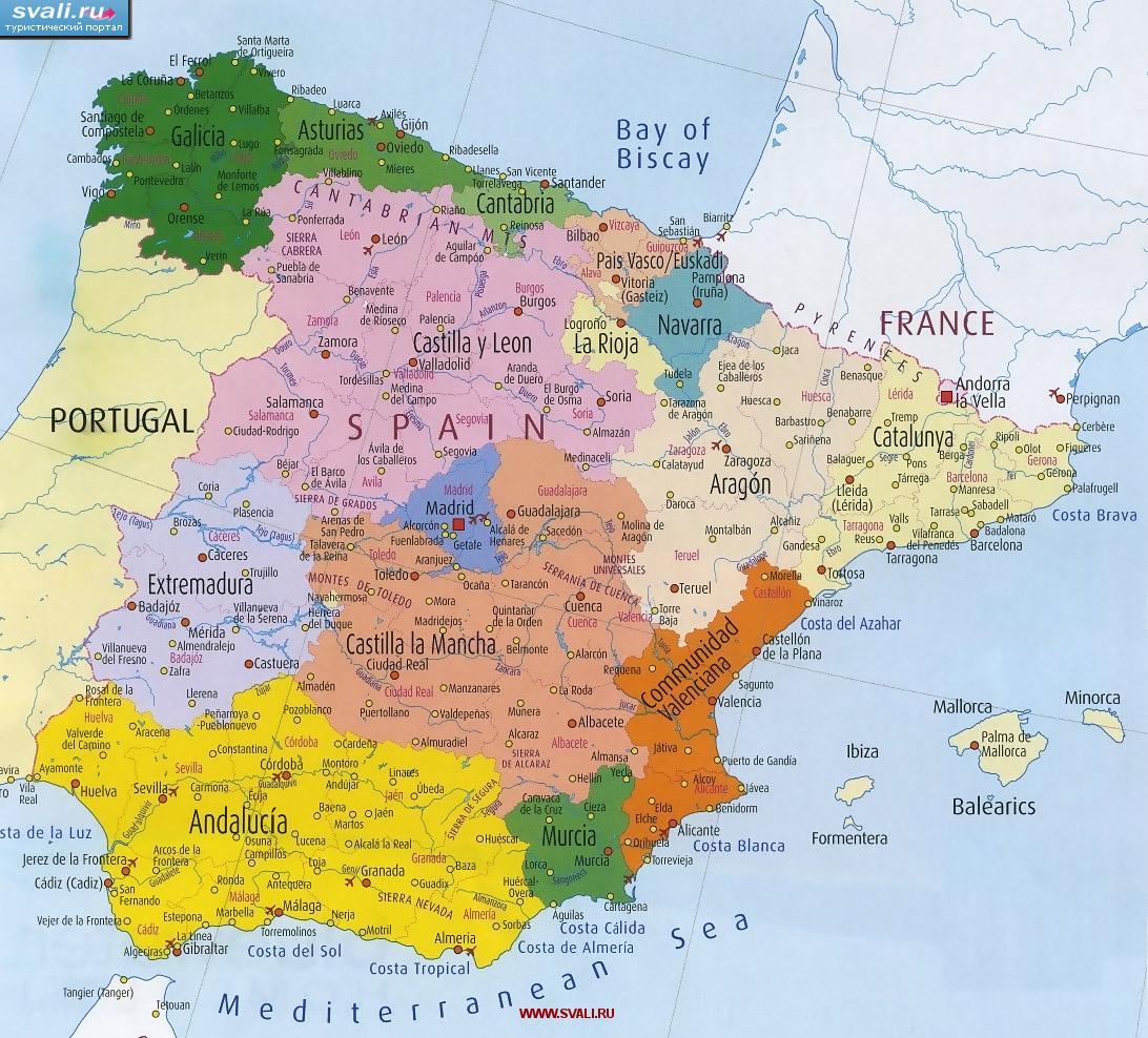 Карта Испании административная